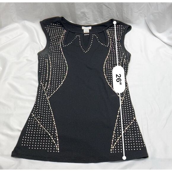 Cache Embellished Keyhole Neckline Studded Body Hugging Lines Stretch Top Size S - Picture 6 of 8
